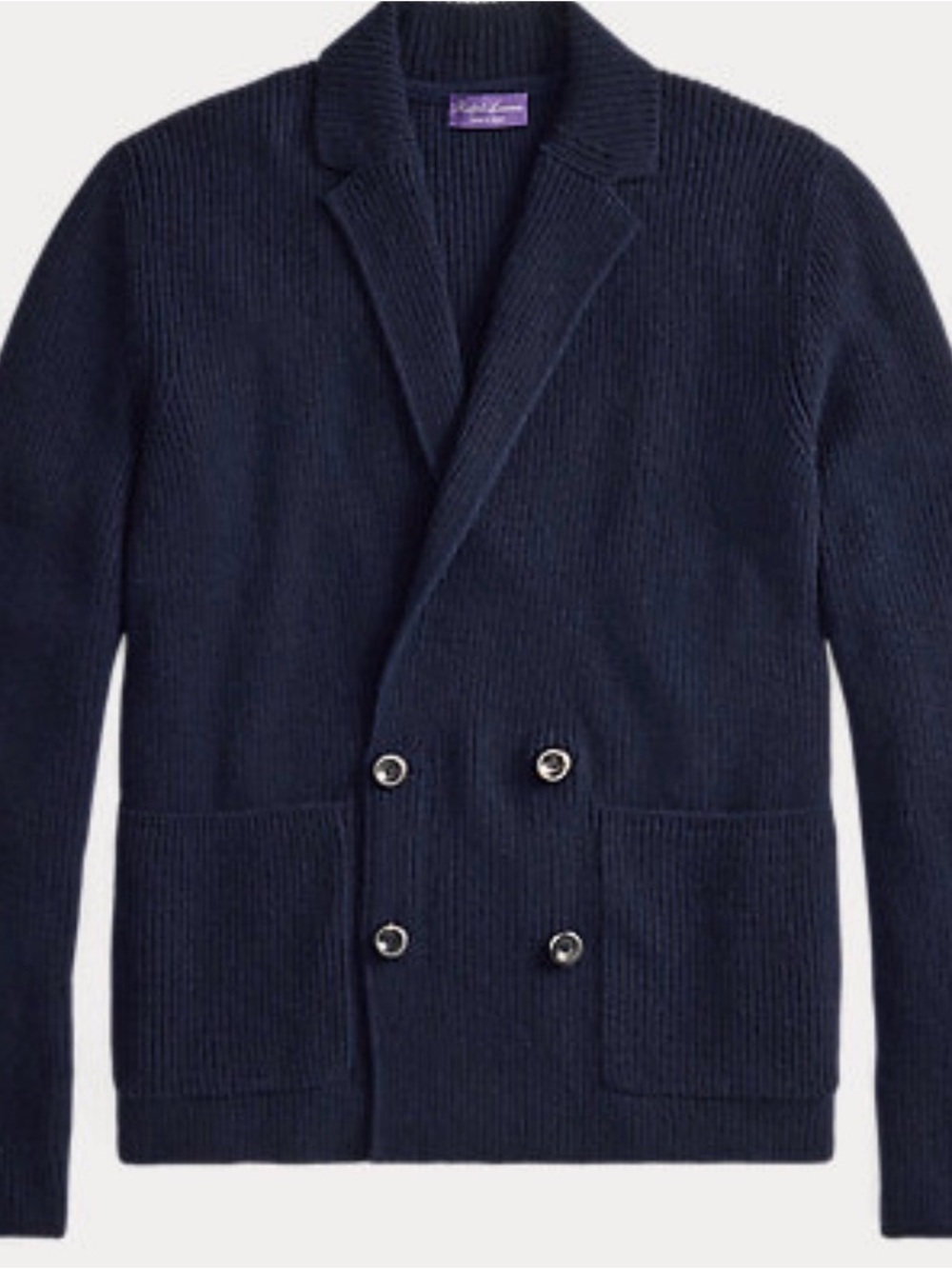 NWT Ralph Lauren Purple Label Double-Breasted Navy Ribbed Knit Cardigan